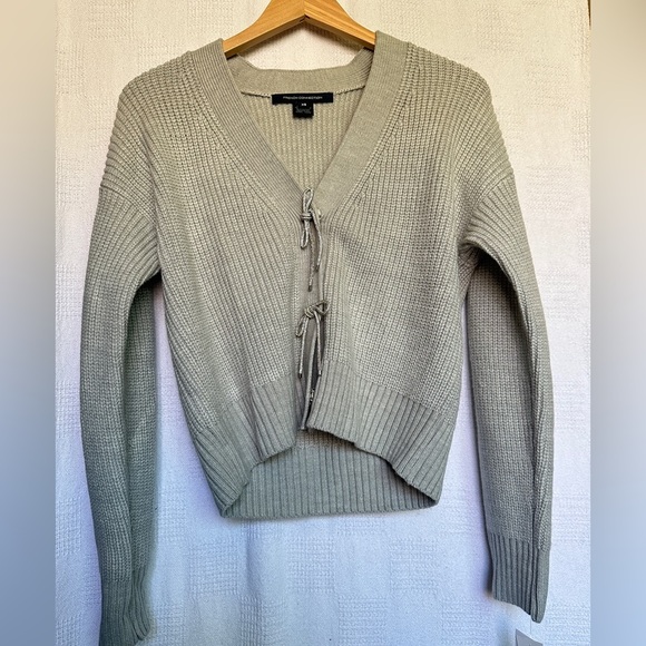 FRENCH CONNECTION Soft Sparkly Bow Embellished Cardigan In Light Grey - Picture 3 of 7